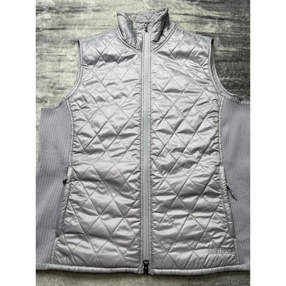L.L  Bean Women's XL Fleece Lined Vest W/Ribbed Sides Gray Full Zip Pockets